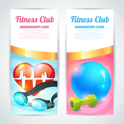 Fitness club membership card design vertical banners set isolated vector illustration