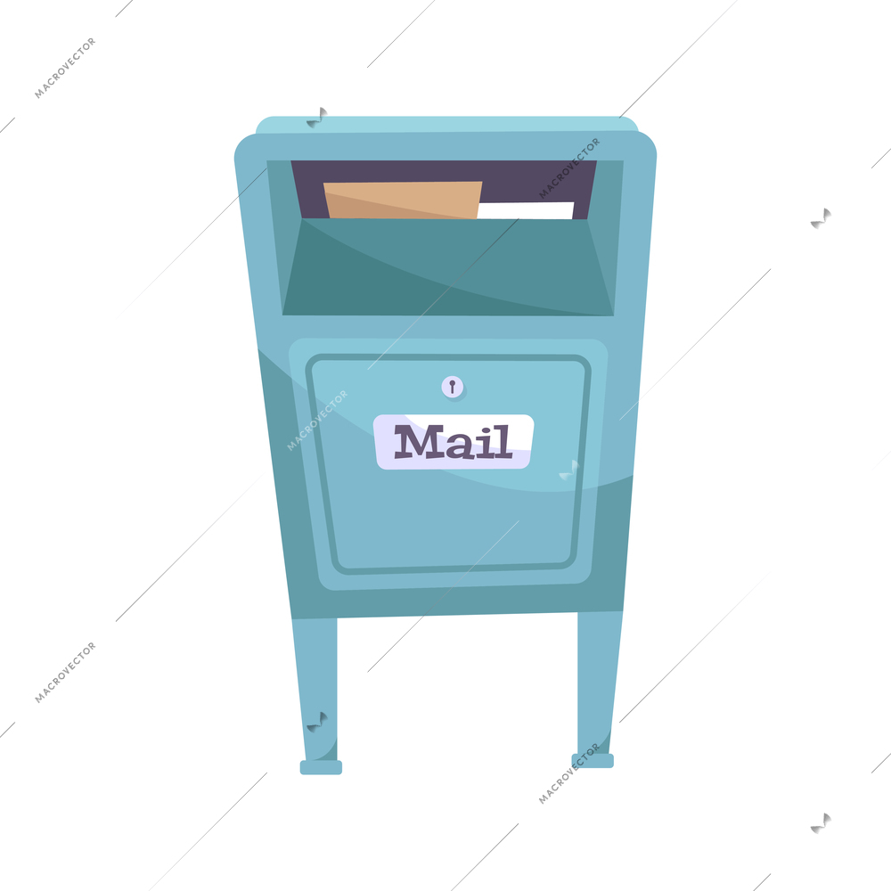 Flat icon of outdoor blue mailbox with letters in it vector illustration