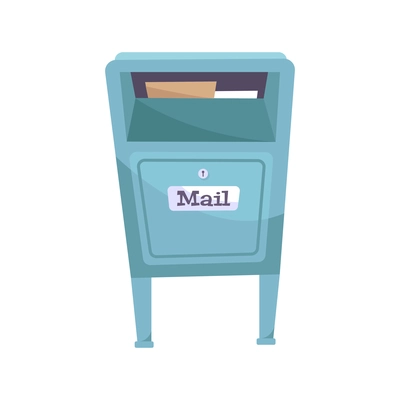 Flat icon of outdoor blue mailbox with letters in it vector illustration