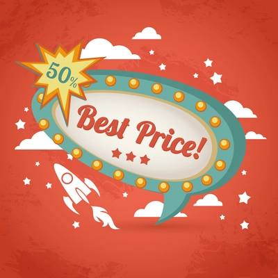 Retro sale discount best price speech bubble promotion poster vector illustration