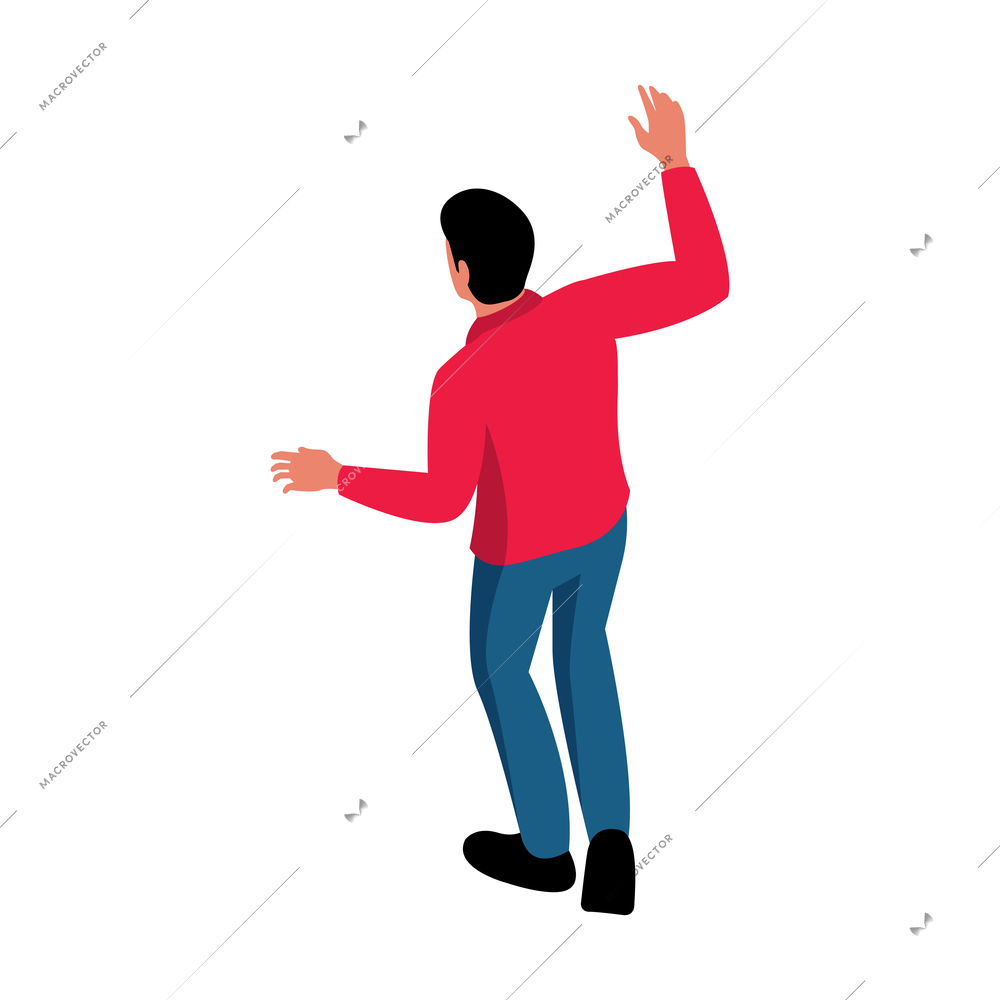 Isometric character of dancing man back view 3d vector illustration