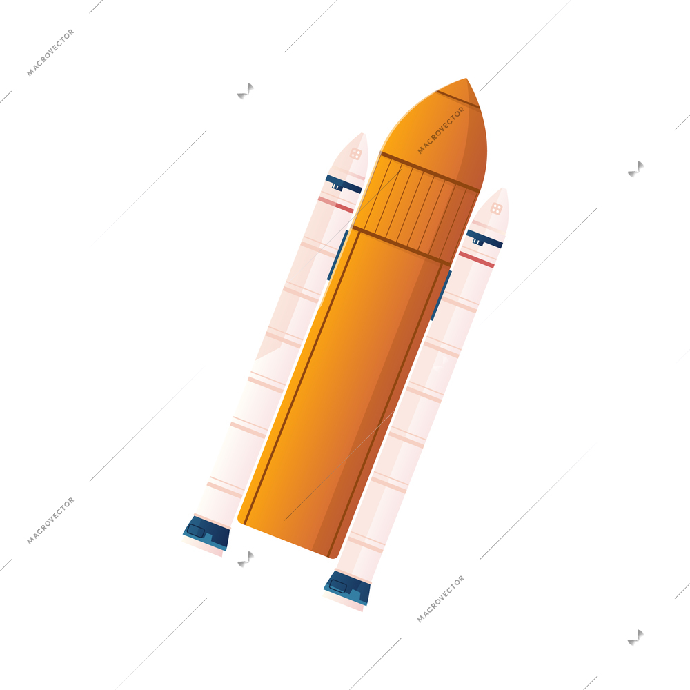 Flying space rocket on white background flat vector illustration