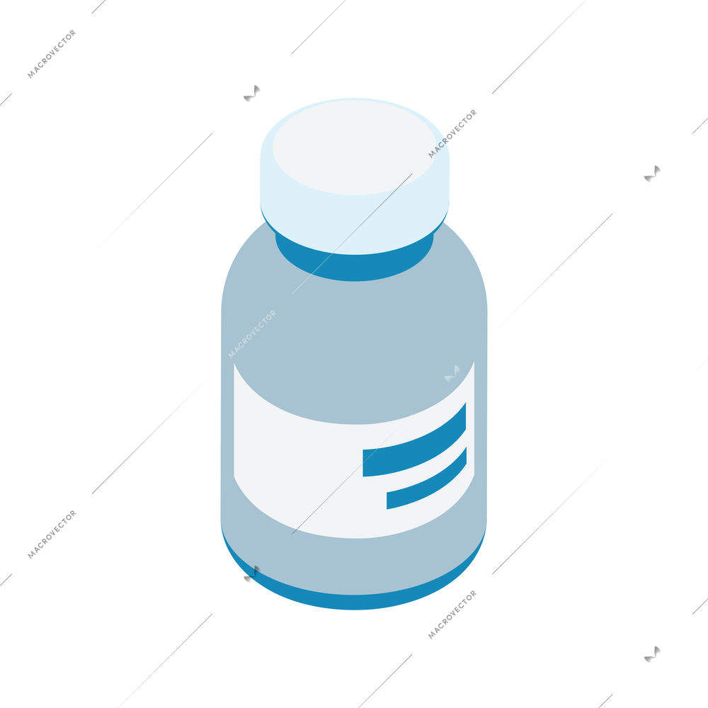 Plastic medicine blue bottle for drugs on white background isometric vector illustration