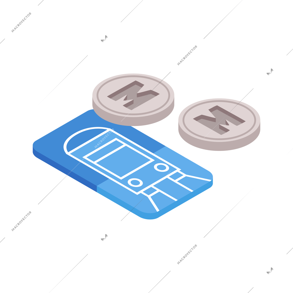 Isometric icon with ticket and tokens for entering metro station vector illustration