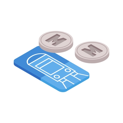 Isometric icon with ticket and tokens for entering metro station vector illustration