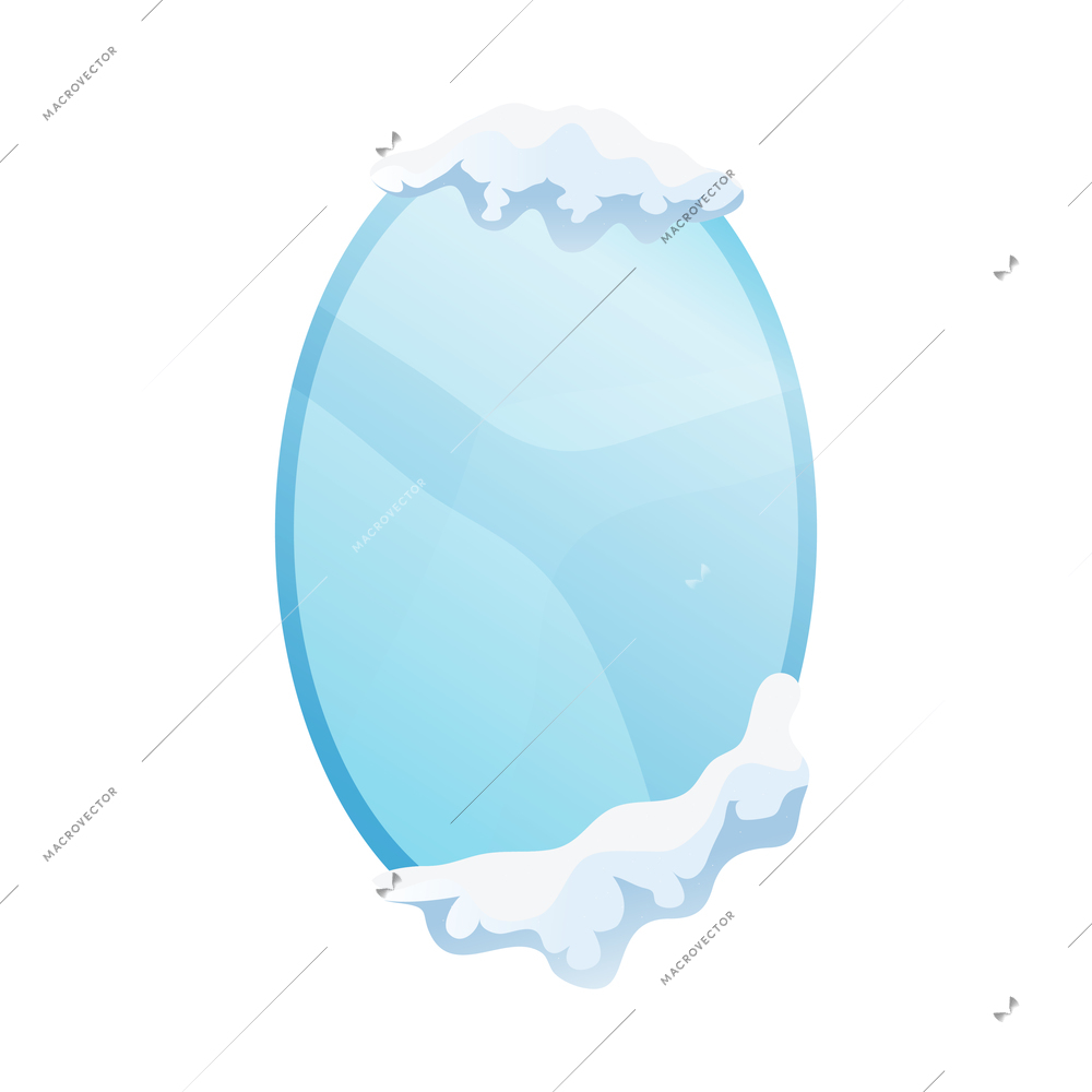 Oval glass frame with snow caps realistic icon vector illustration