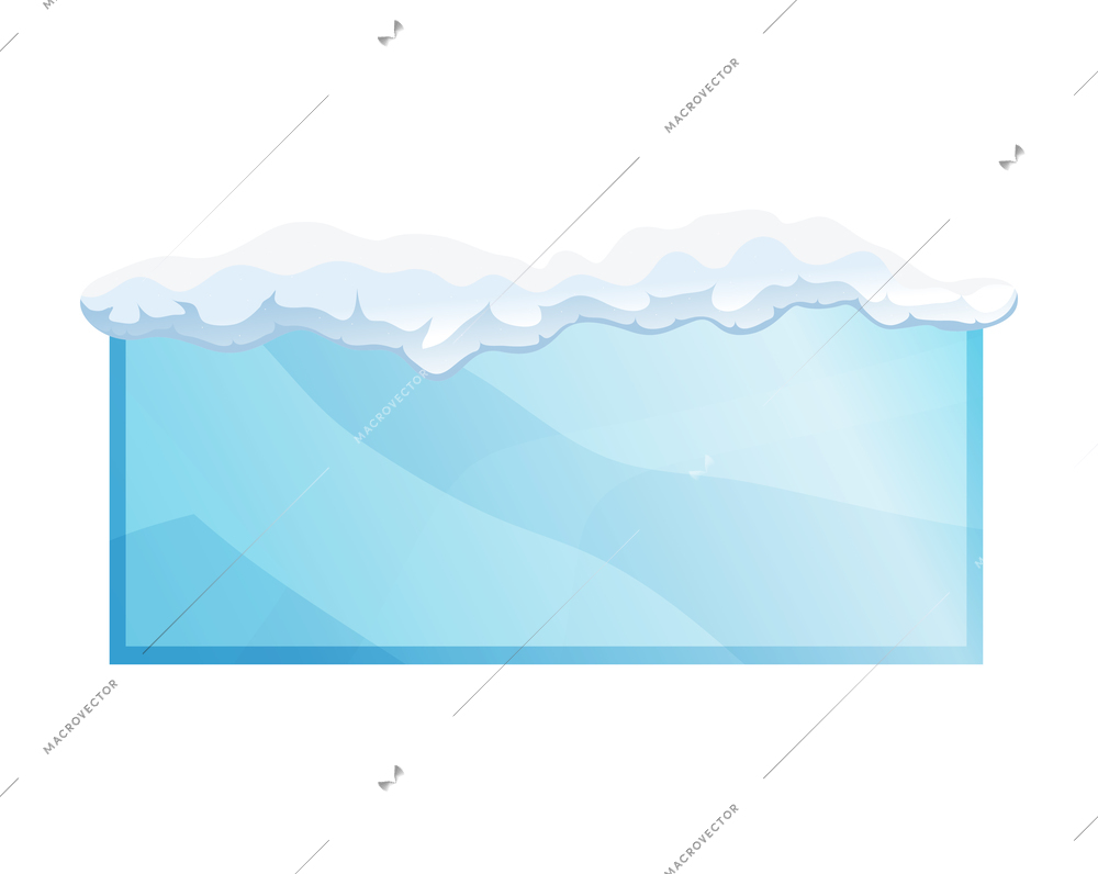 Blue frame with snow cap on top realistic vector illustration