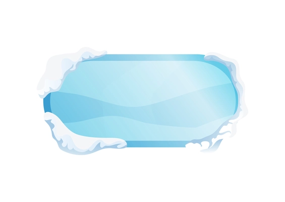 Realistic icon with decorative oval blue frame in snow vector illustration