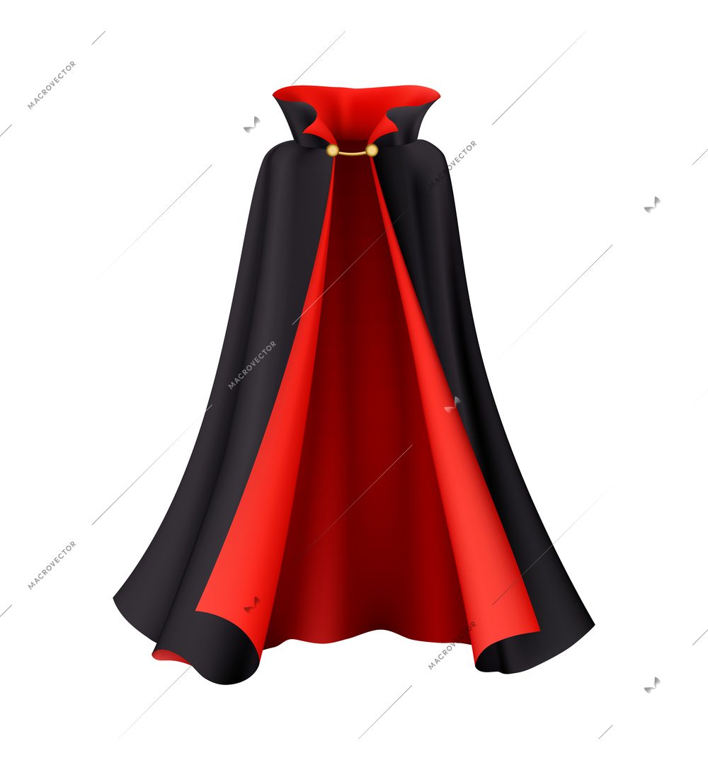 Realistic black and red witch or vampire cloak on white background vector illustration