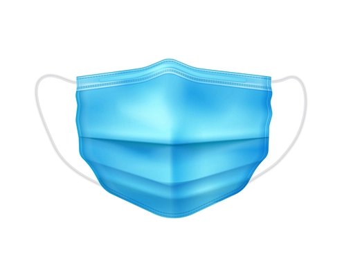 Blue medical mask on white background realistic vector illustration