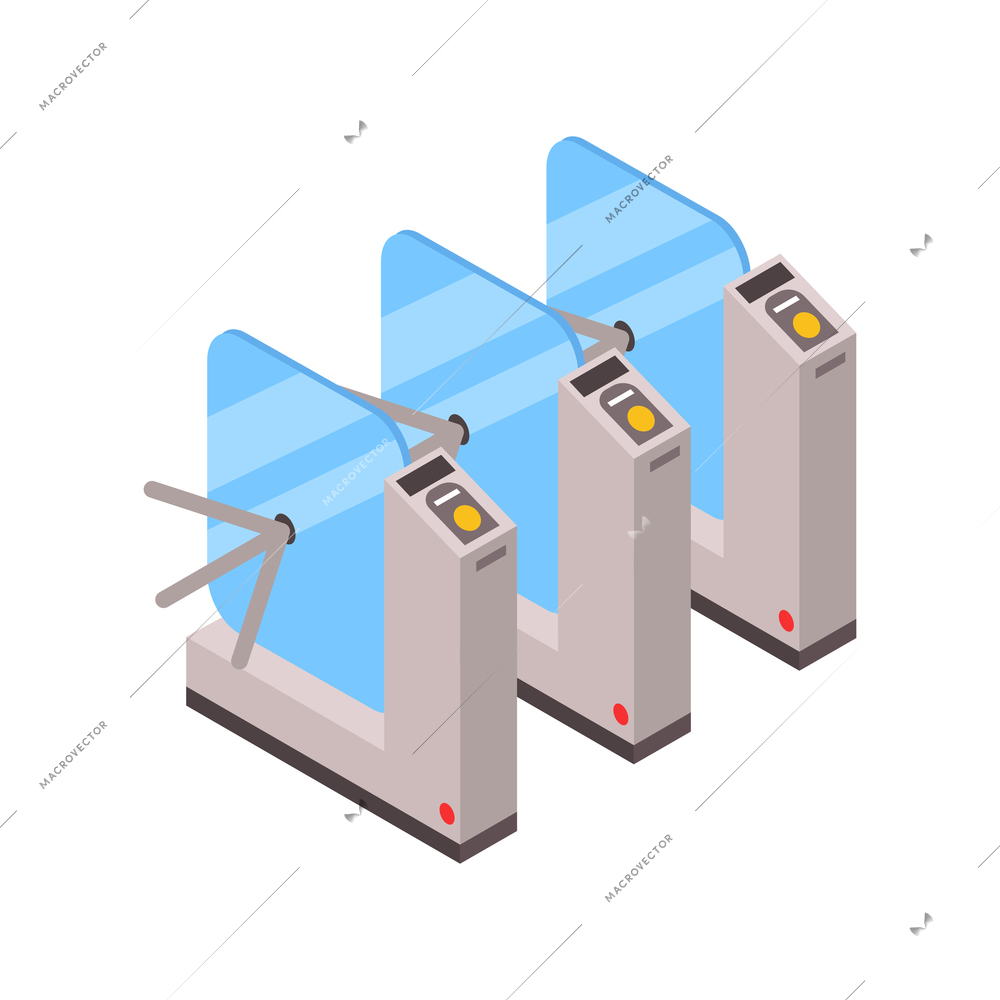 Isometric icon with metal turnstile at subway station entrance vector illustration