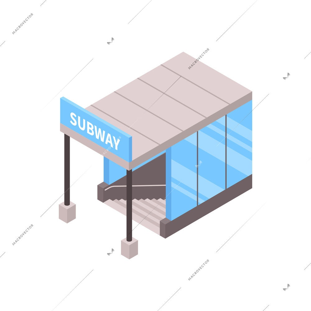 City subway entrance and stairs down isometric 3d icon vector illustration