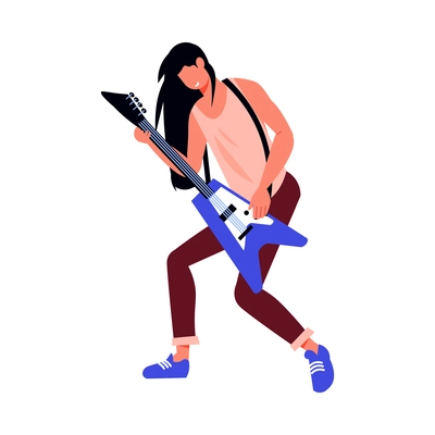 Woman guitar player at rock concert flat icon on white background vector illustration