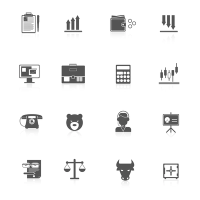 Finance bank exchange money trading icons black set isolated vector illustration.