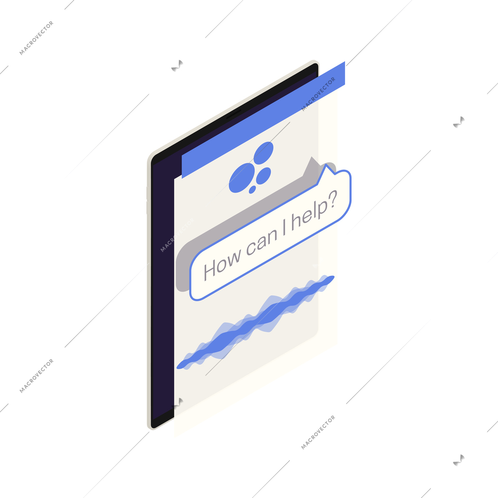 Mobile device with voice assistant isometric icon vector illustration