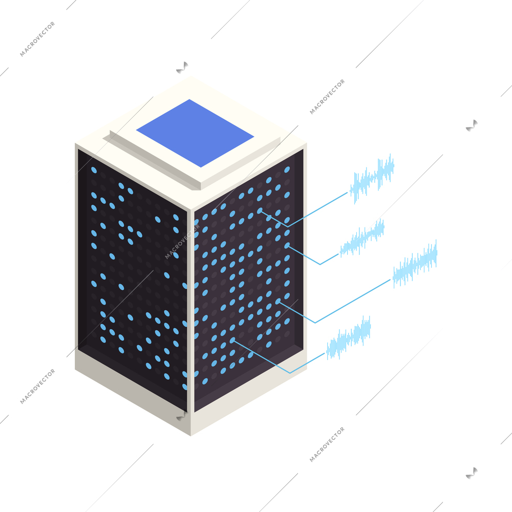 Isometric smart speaker with voice recognition on white background vector illustration