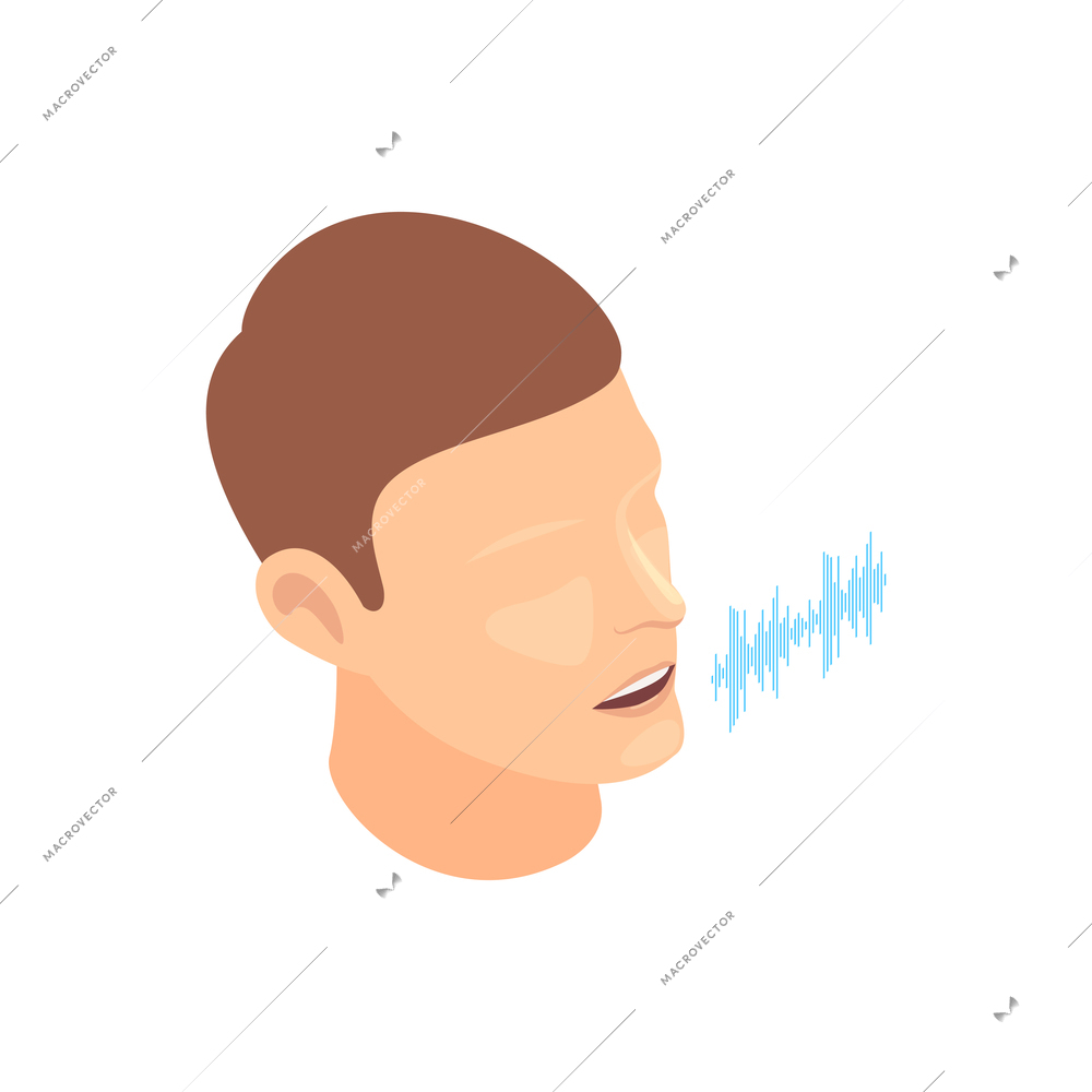 Voice assistant isometric concept with user and sound wave on white background 3d vector illustration