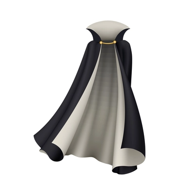 Realistic icon of black and white inside vampire cloak with golden detail vector illustration