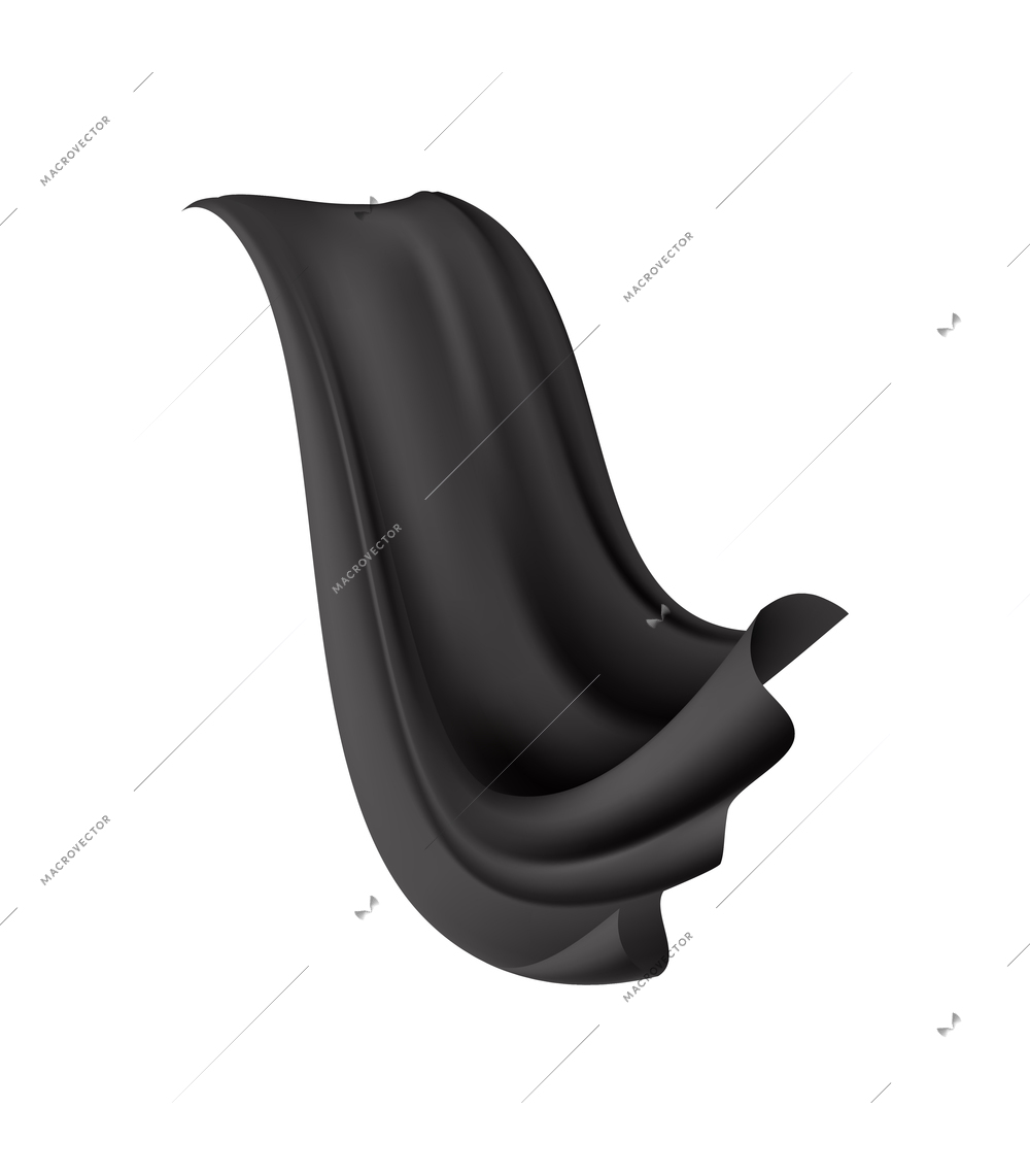 Realistic waving cloak in black color on white background vector illustration