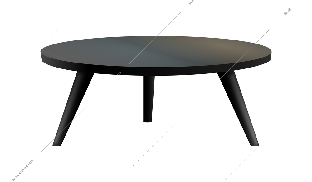 Modern black oval coffee table on white background realistic vector illustration