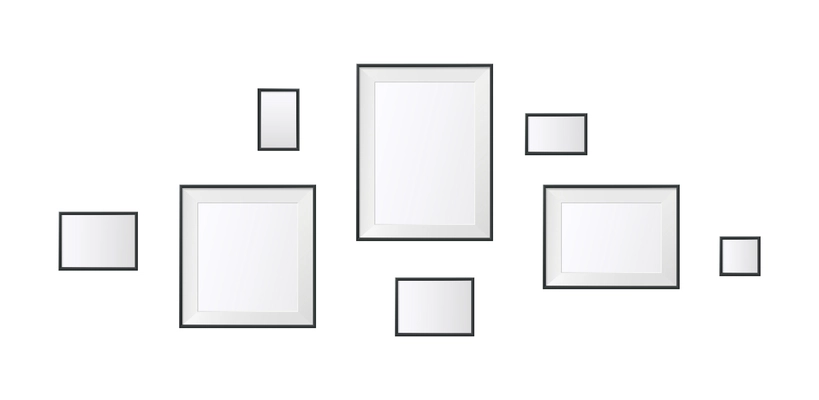 Big and small blank photo frames in minimalistic style on wall realistic isolated vector illustration