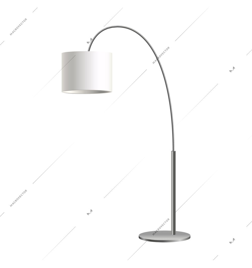 Stylish bent floor lamp in silver and white color realistic vector illustration