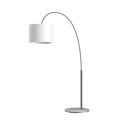 Stylish bent floor lamp in silver and white color realistic vector illustration