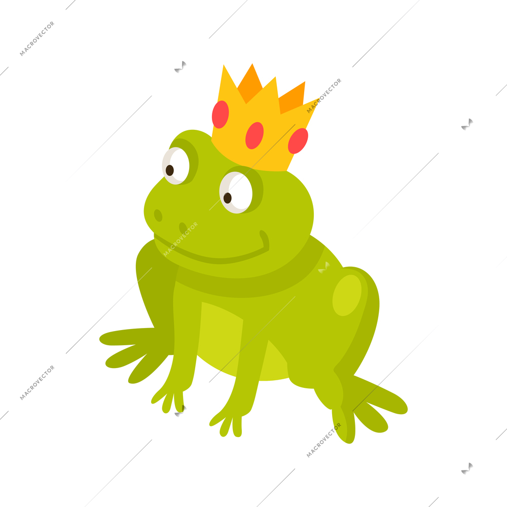 Cute fairy frog in golden crown on white background isometric vector illustration