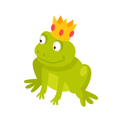 Cute fairy frog in golden crown on white background isometric vector illustration