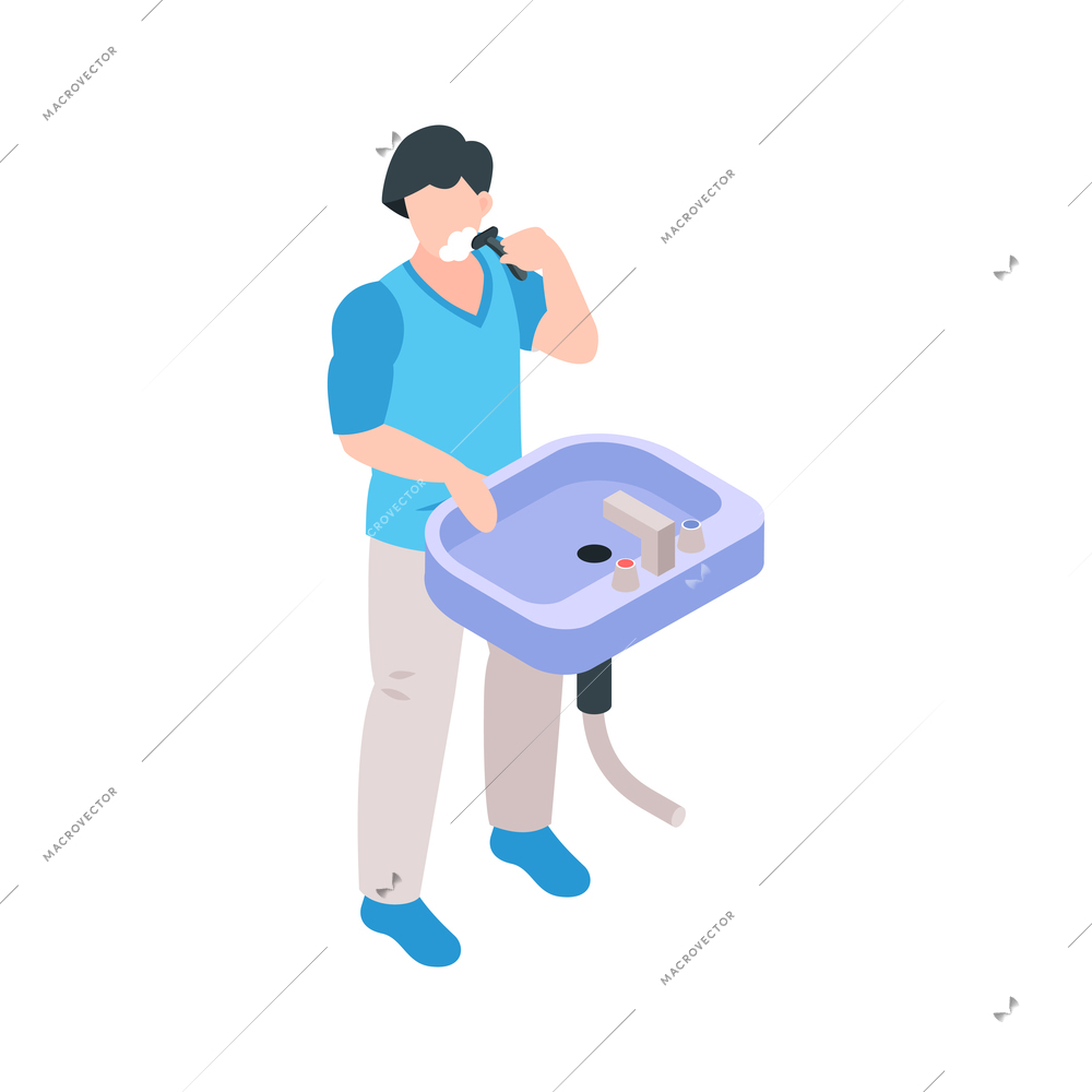Male character shaving face isometric icon vector illustration