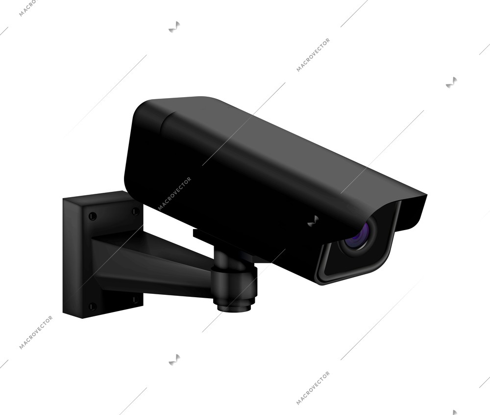 Realistic icon of black security camera on white background vector illustration