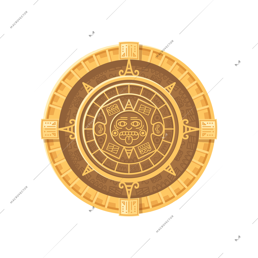 Maya civilization solar calendar cartoon icon on white background vector illustration