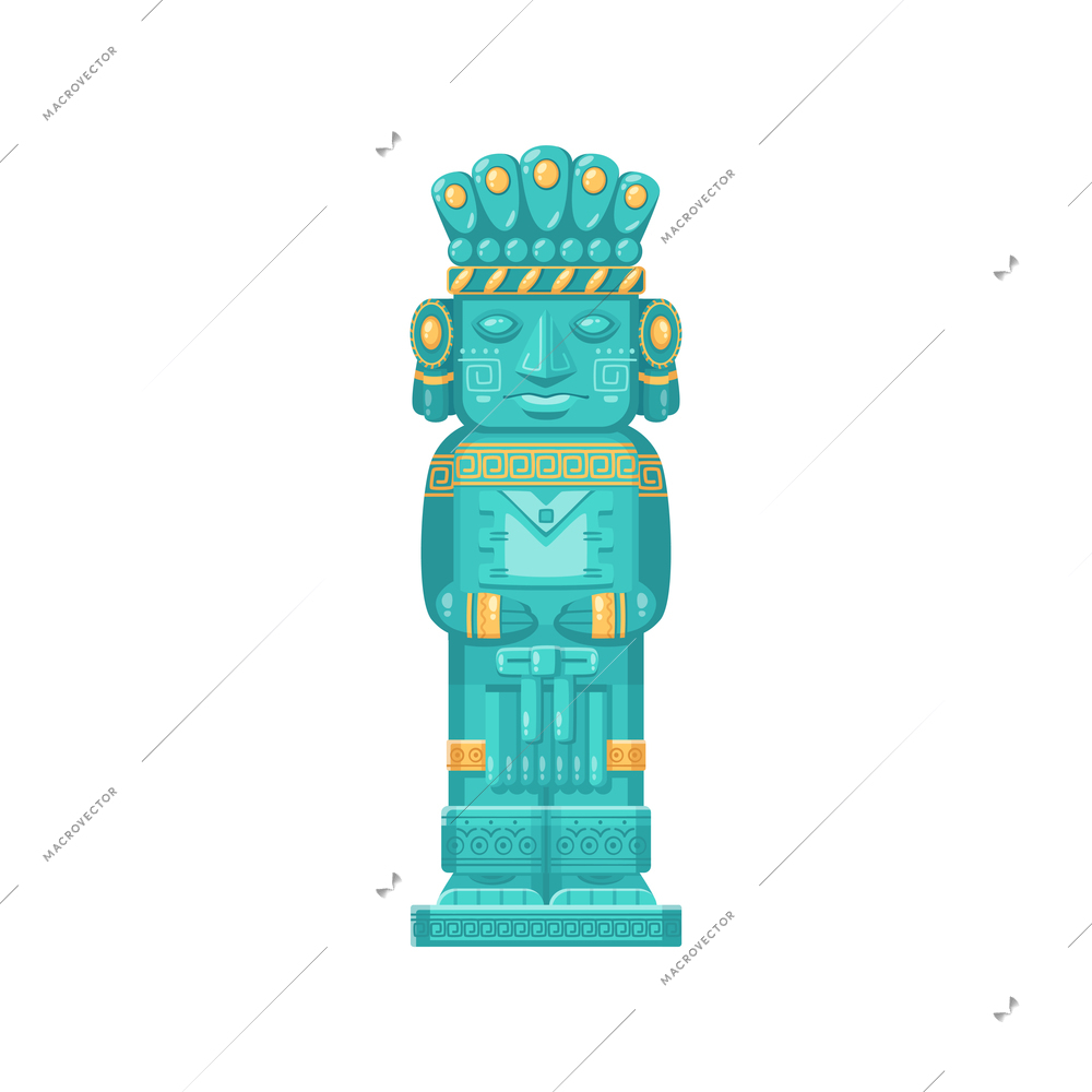 Maya civilization ritualistic totem statue on white background cartoon vector illustration