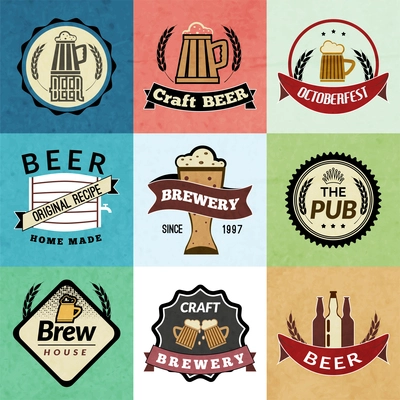 Retro emblems of fresh natural cold premium beer isolated vector illustration