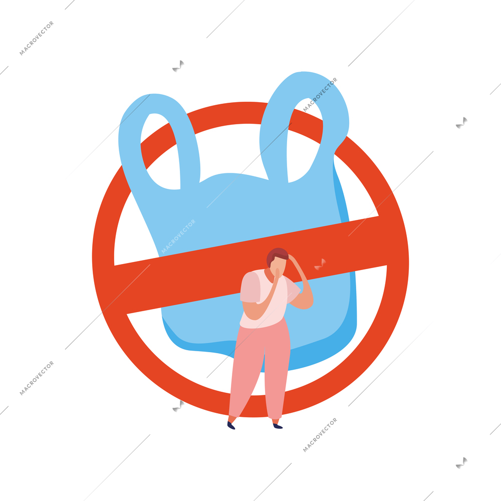 Flat pollution problem concept with cellophane bag prohibition symbol vector illustration