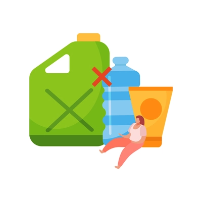 Plastic pollution icon with bottle glass canister and prohibition sign flat vector illustration