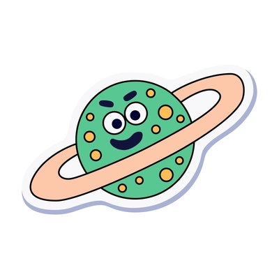 Doodle funny sticker with cute saturn planet vector illustration