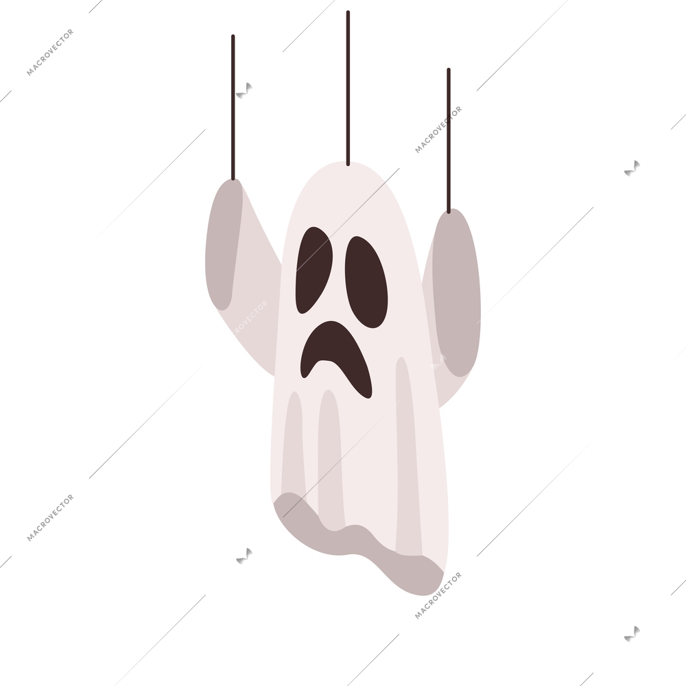 Hanging ghost decoration for halloween party isometric icon 3d vector illustration