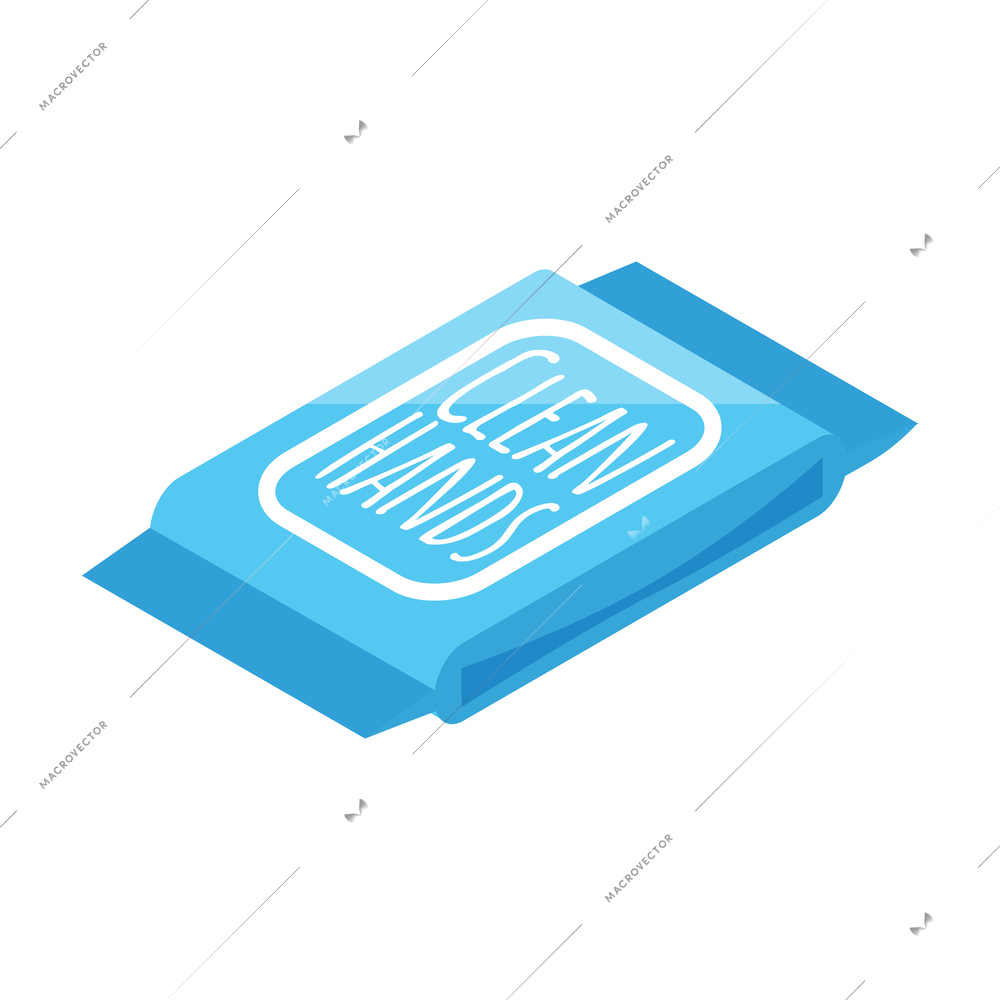 Isometric icon with package of wet wipes for clean hands vector illustration