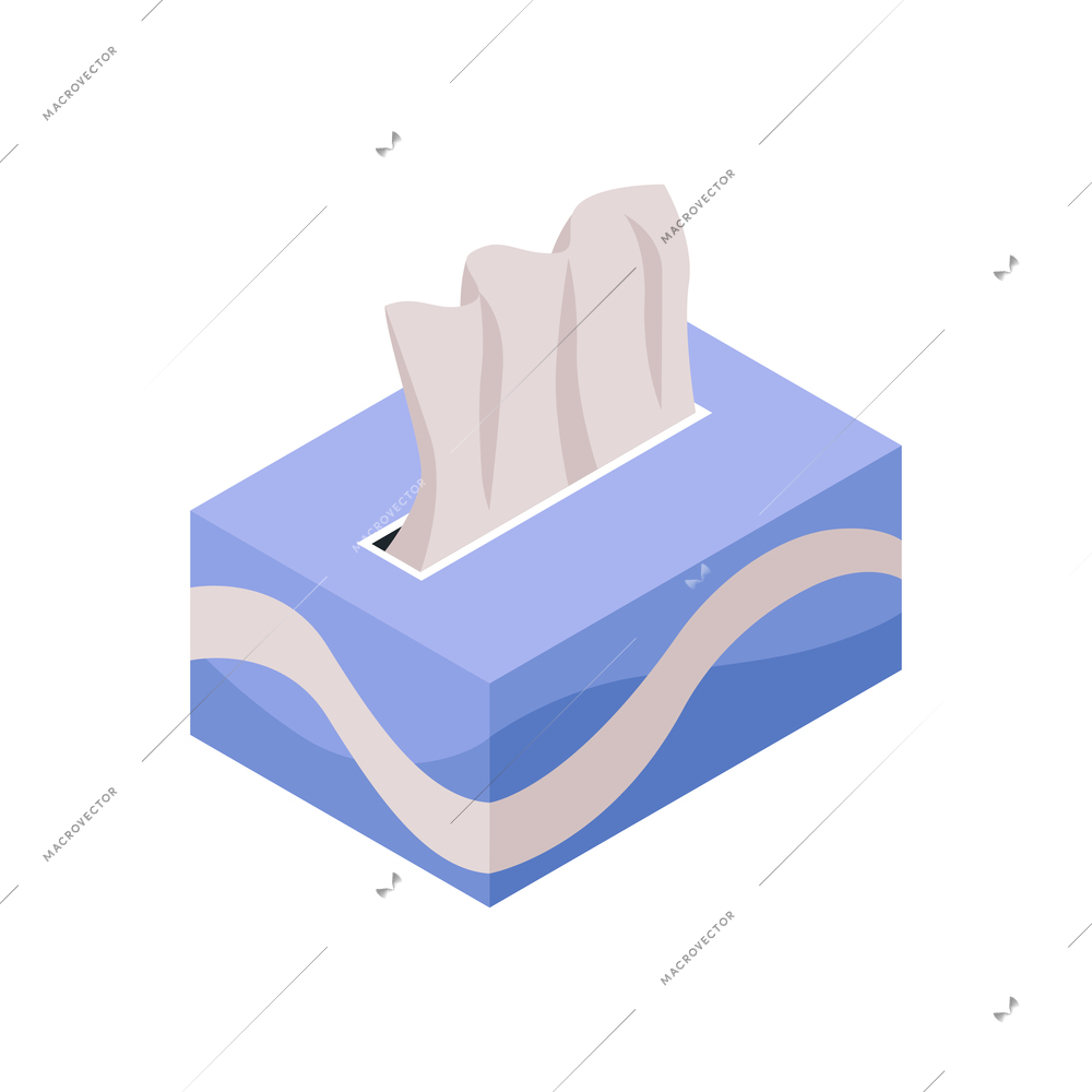 Isometric icon with facial tissues in cardboard box 3d vector illustration