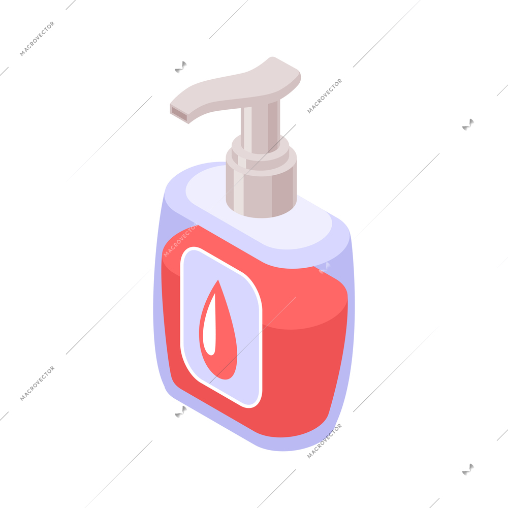 Isometric icon with red liquid hand soap on white background vector illustration