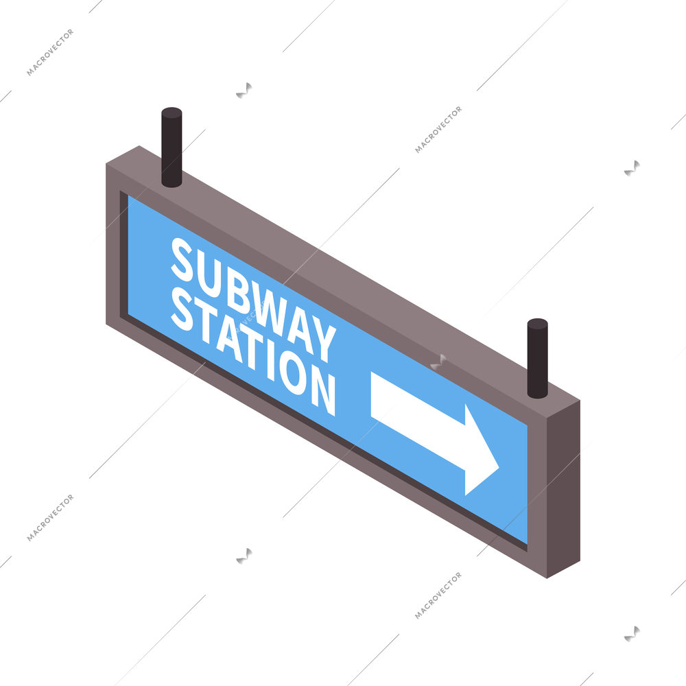 Subway station direction sign on white background isometric icon vector illustration