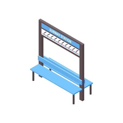 Isometric icon with blue bench at subway station on white background 3d vector illustration