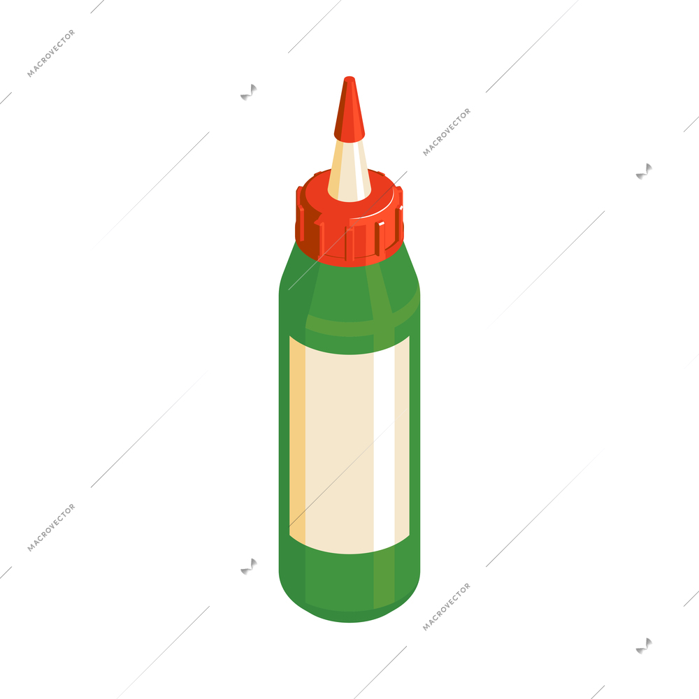 Isometric icon of green glue bottle with red cap vector illustration