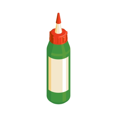 Isometric icon of green glue bottle with red cap vector illustration