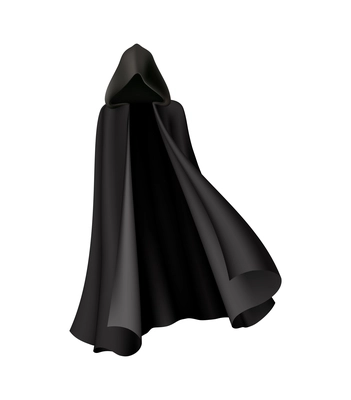 Realistic elegant vampire cloak in black color with hood vector illustration