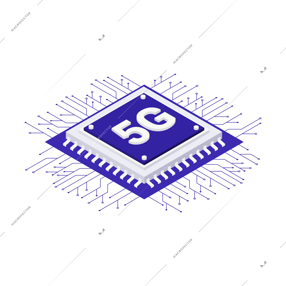 Internet 5G technology isometric icons set of satellites cloud chip sim card cellular aerial isolated elements vector illustration