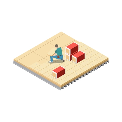 Isometric roofing construction icon with man in uniform at work vector illustration