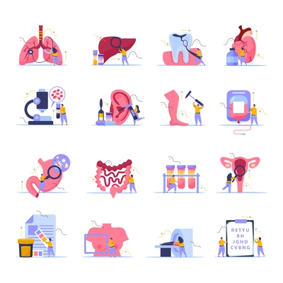 Health checkup icons set with checklist symbols flat isolated vector illustration