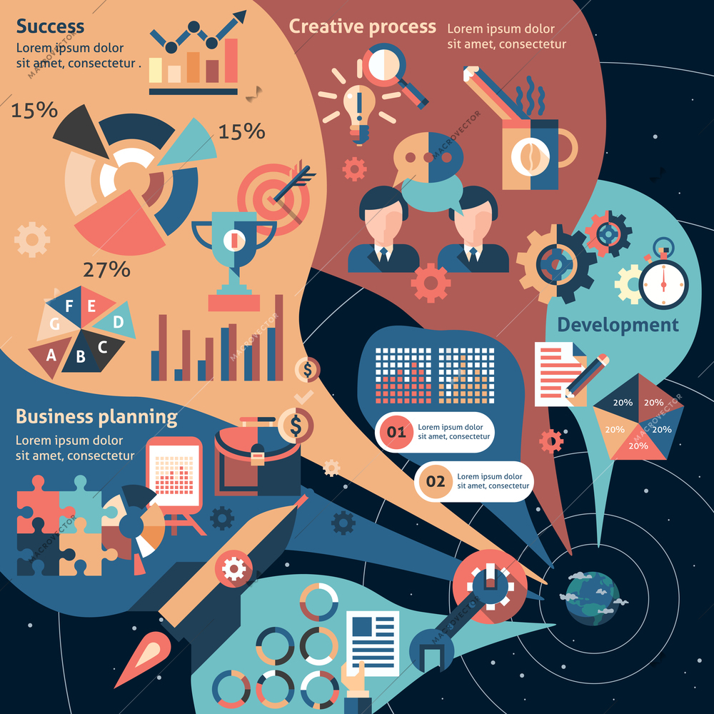 Creative infographic set with business planning development success elements vector illustration